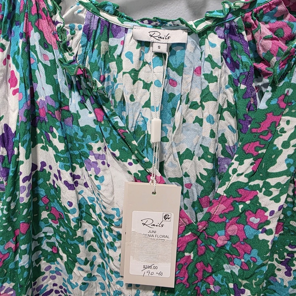 Rails Dress Size S Juni Gardenia Floral Print Colorful Midi Tie Waist - Picture 3 of 4